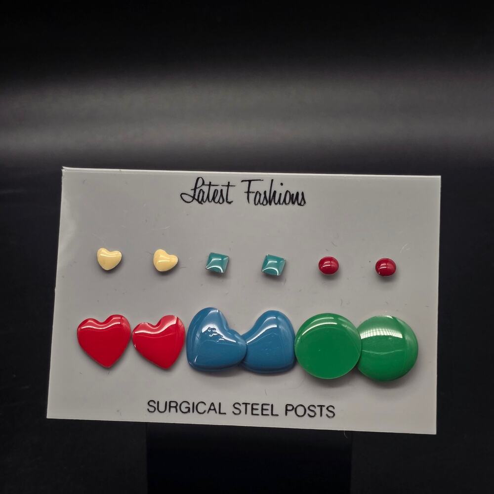 Colorful 1980s Enamel Stud Earrings Petite Dainty NWT NOS On Card #6